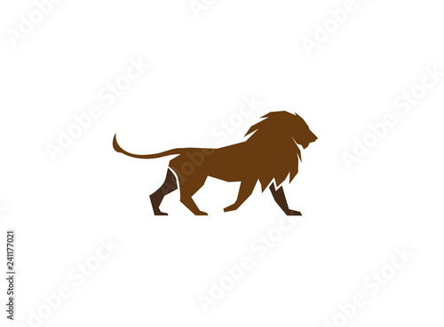 Brown lion walking and tail up logo Design