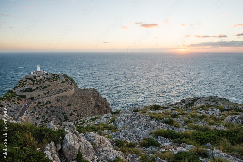 Sunrise at Lighthouse at Cap de Formentor in the Coast of North Mallorca, Spain
