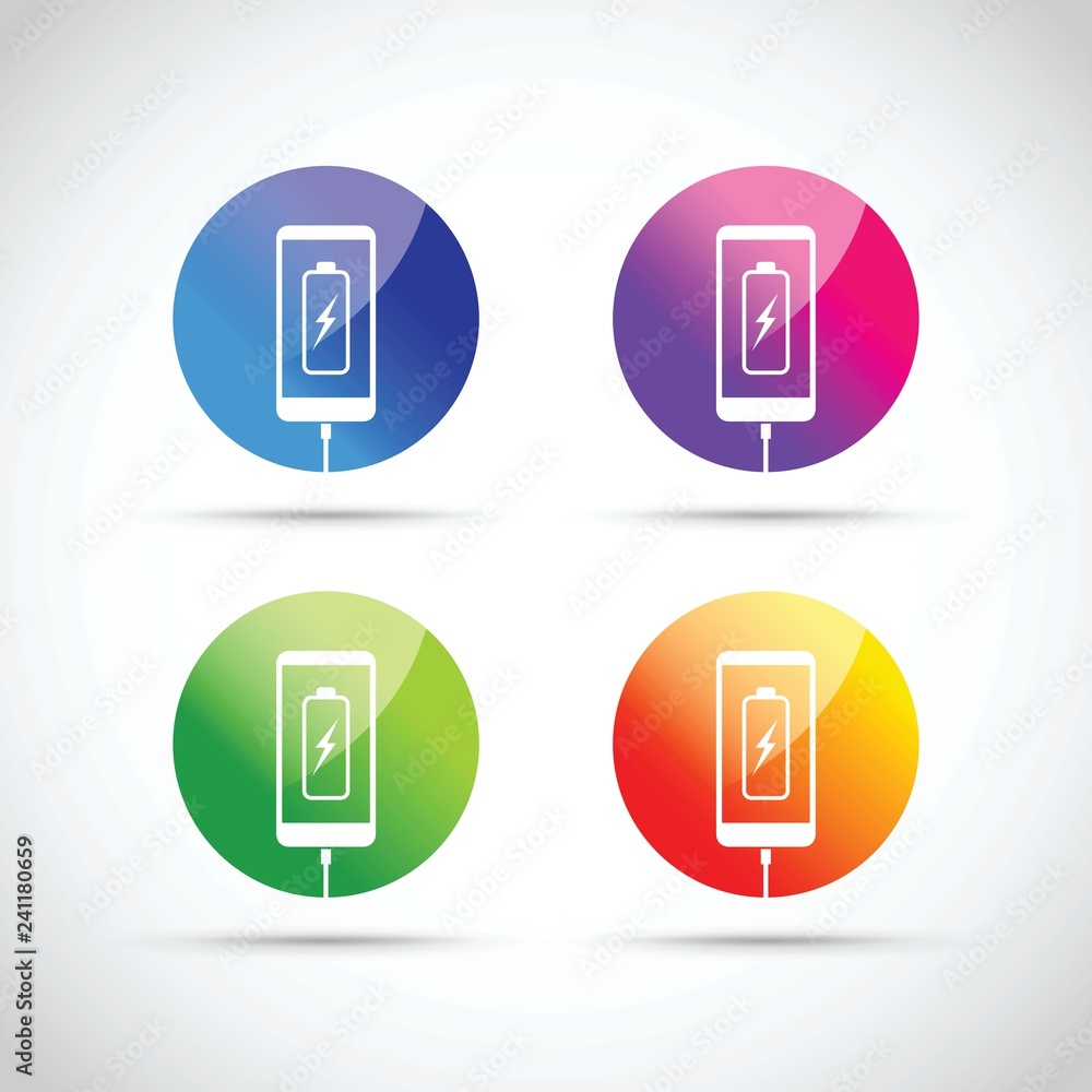 Cell mobile phone battery charging colorful icons Cell mobile phone battery charging colorful icons