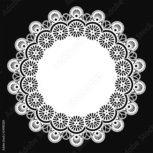 White Lace Doily - Beautiful vintage style white lace doily with copy space isolated on black background