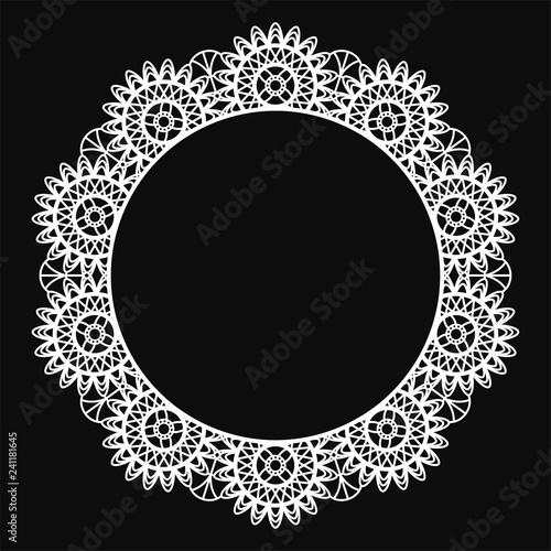 White Lace Doily Frame - Beautiful vintage style white lace doily frame with copy space isolated on black background