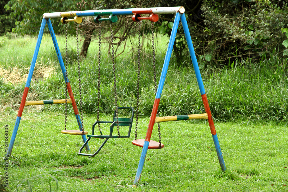 Old Brightly Painted Metal Swing Set Old Brightly Painted Metal Swing Set