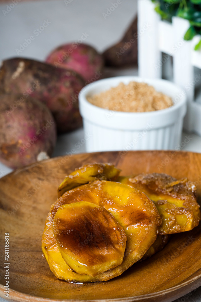 caramelized sweet potato or also known as kamotecue. Favorite snacks of Filipino people caramelized sweet potato or also known as kamotecue. Favorite snacks of Filipino people