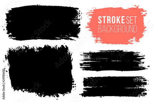 Vector set of hand drawn brush strokes, stains for backdrops. Monochrome design elements set. Black color artistic hand drawn backgrounds various shape.