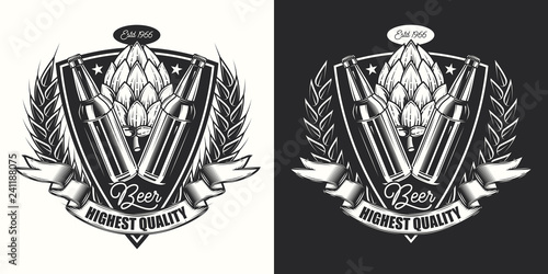 Beer emblem on a light and dark background. Detailed vector illustration. Vintage style