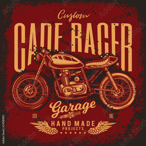 Vintage Cafe Racer Motorcycle Poster. Vector illustration. T-shirt design