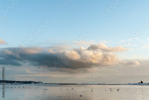 Thick clouds drifting over Narragansett Bay