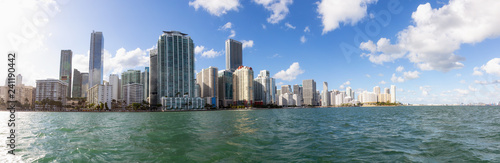 Beautiful panoramic view of a modern Downtown Cityscape during a sunny evening. Taken in Miami  Florida  United States of America.