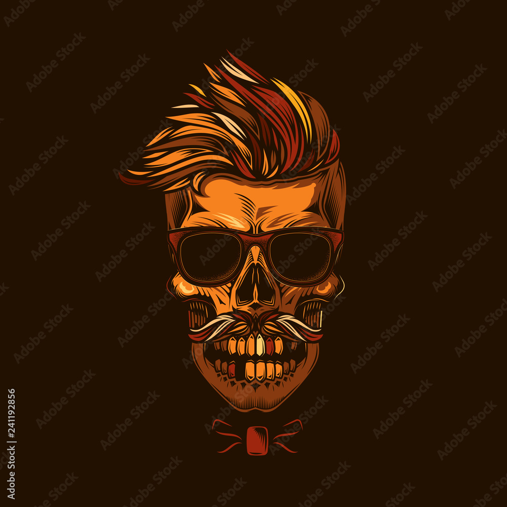 Hipster skull with glasses. Original vector illustration in vintage style. T-shirt or sticker design. Hipster skull with glasses. Original vector illustration in vintage style. T-shirt or sticker design.