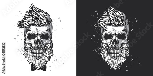 Fotografia Skull hipster with a beard and a mustache with a cigar in his mouth