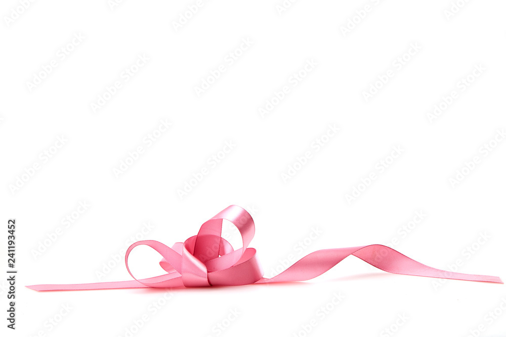 Curled Pink Ribbon On White