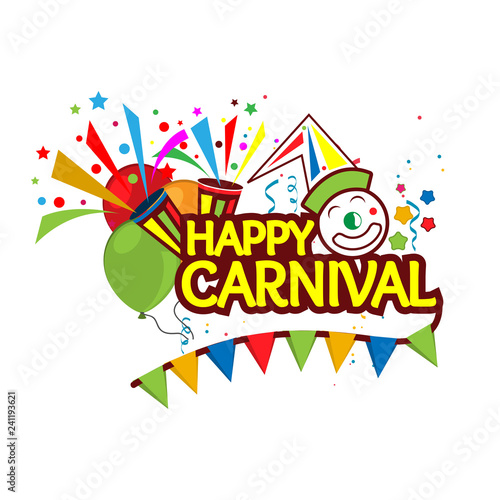 Happy Carnival Festive Concept with clown  trumpet  and balloon. Designs for posters  backgrounds  cards  banners  stickers  etc