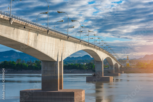 Fototapeta Naklejka Na Ścianę i Meble -  Third Thai–Lao Friendship Bridge, Bridge over the Mekong River Nakhon Phanom to Khammouane.