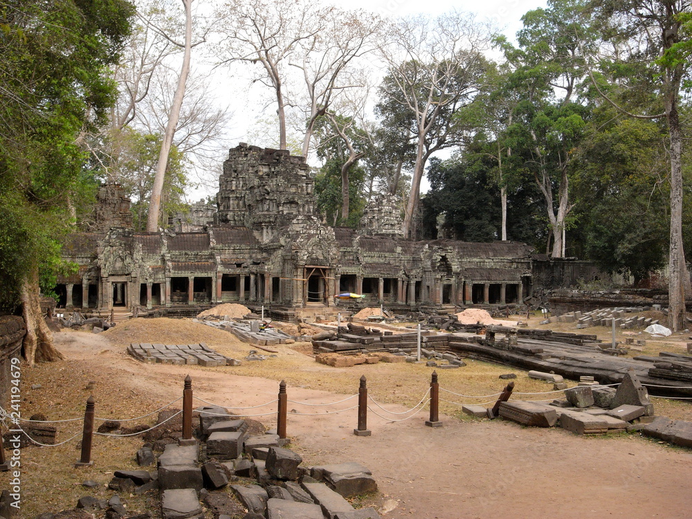 Siem Reap,Cambodia-March 9, 2008: Ta Prohm under restoration work at the year 2008