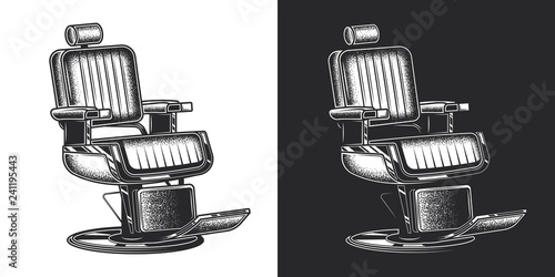 Barber's chair. Monochrome vector illustration on white and dark background. Design element.