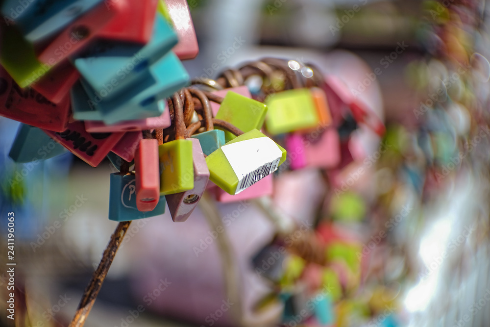Fototapeta premium Close up Colorful lock in Pattaya Floating Market in Chonburi City Thailand