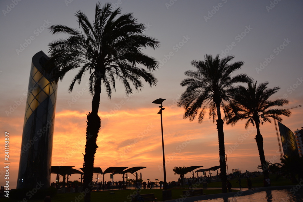 Obraz premium Amaxing sunset thrue the Palm trees 