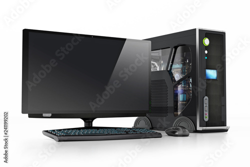 Modern PC isolated on white background. 3D illustration photo