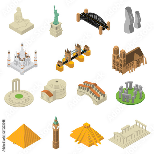 World Famous Landmarks Isometric Icons Set