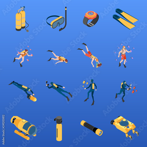 Diving Isometric Icons Set