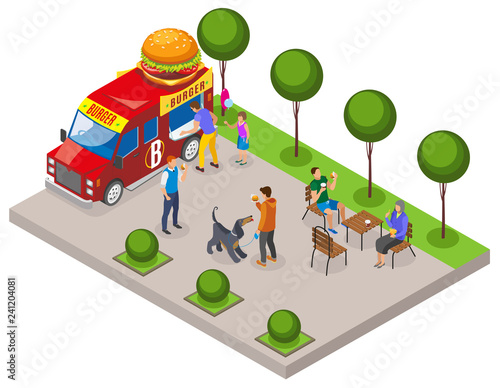 Street Food Burger Isometric Composition