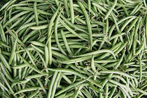 beautiful closeup detailed view of bright green appetizing, fresh french beans