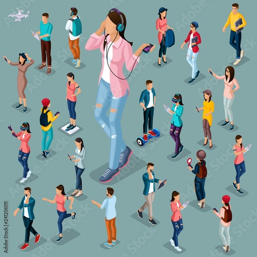 Isometric 3D Teenagers Using Hi Tech Gadgets