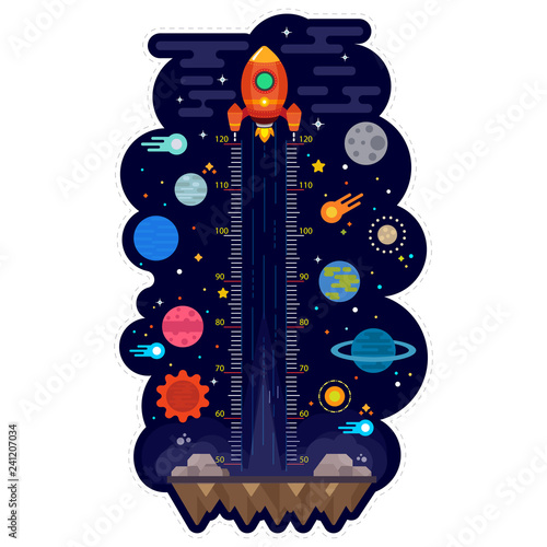 Kids height chart with building and travel city, Meter wall or height meter from 50 to 120 centimetre , Vector illustration 
