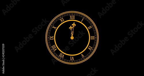 Happy New Year. Golden Ornate Clock Countdown To Midnight 