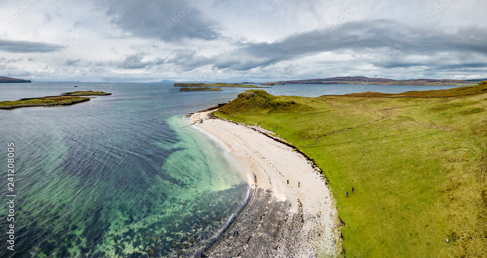 Aerial of the Clagain Coral Beach on the Isle of Skye - Scotland