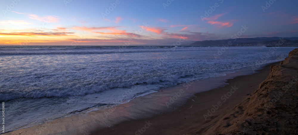 Twilight sunset over beach in Ventura California United States