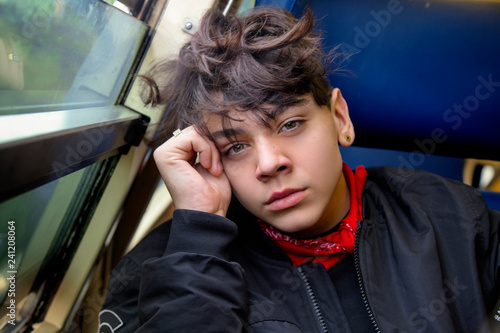 Boy in train photo