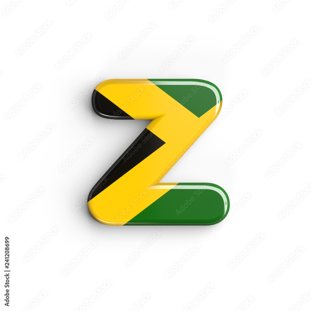 Jamaica letter Z - Lower-case 3d Jamaican flag font - Jamaica, Kingston or Caribbean concept Jamaica letter Z - Lower-case 3d Jamaican flag font - Jamaica, Kingston or Caribbean concept