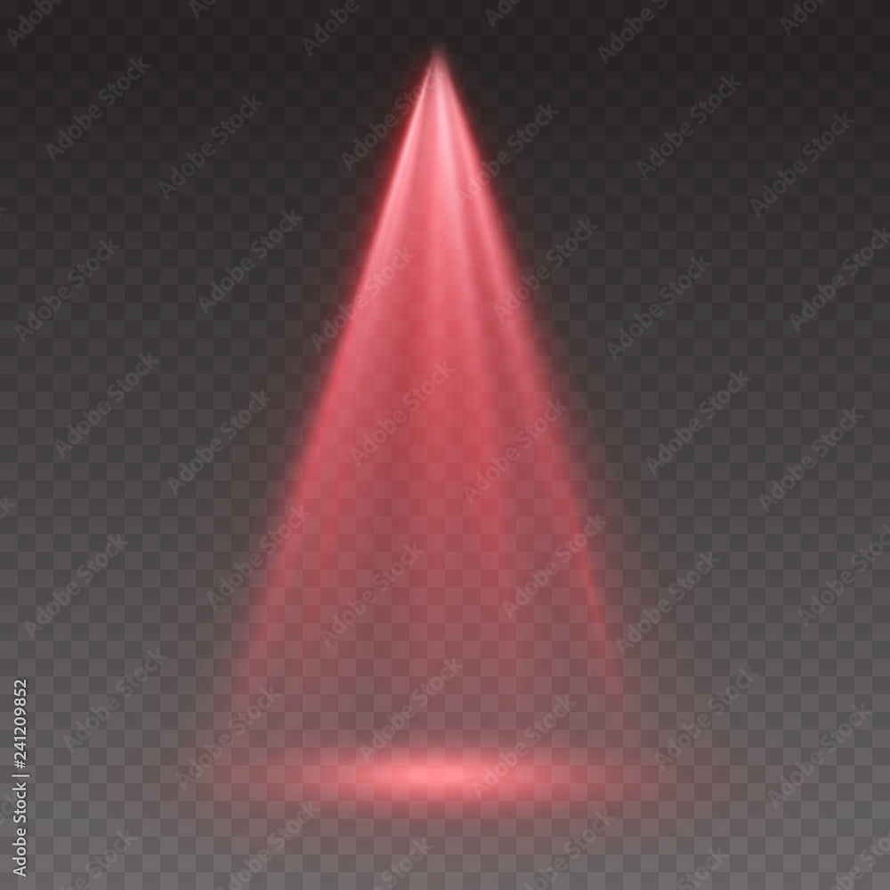 Red scanner or laser effect. Glowing stage light ray isolated on transparent background. Vector