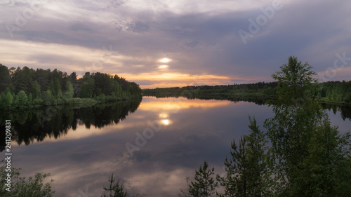 Fototapeta Naklejka Na Ścianę i Meble -  Beautiful lake at Lapland.Midnight sun.