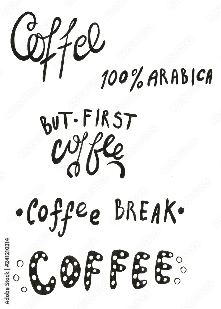 Hand drawn calligraphy menu food coffee tea illustration