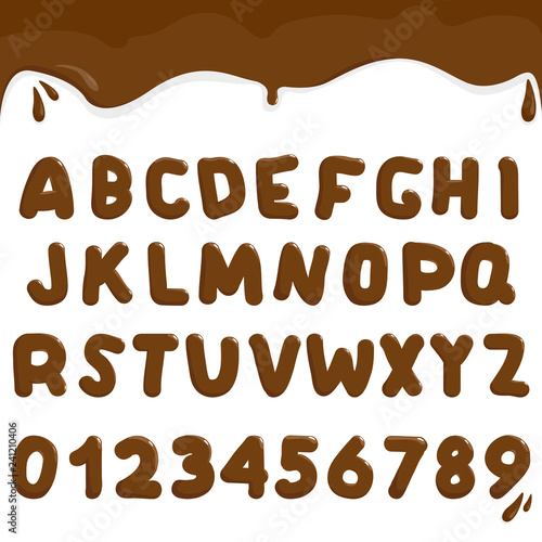 Chocolate alphabet and numbers. Vector illustration