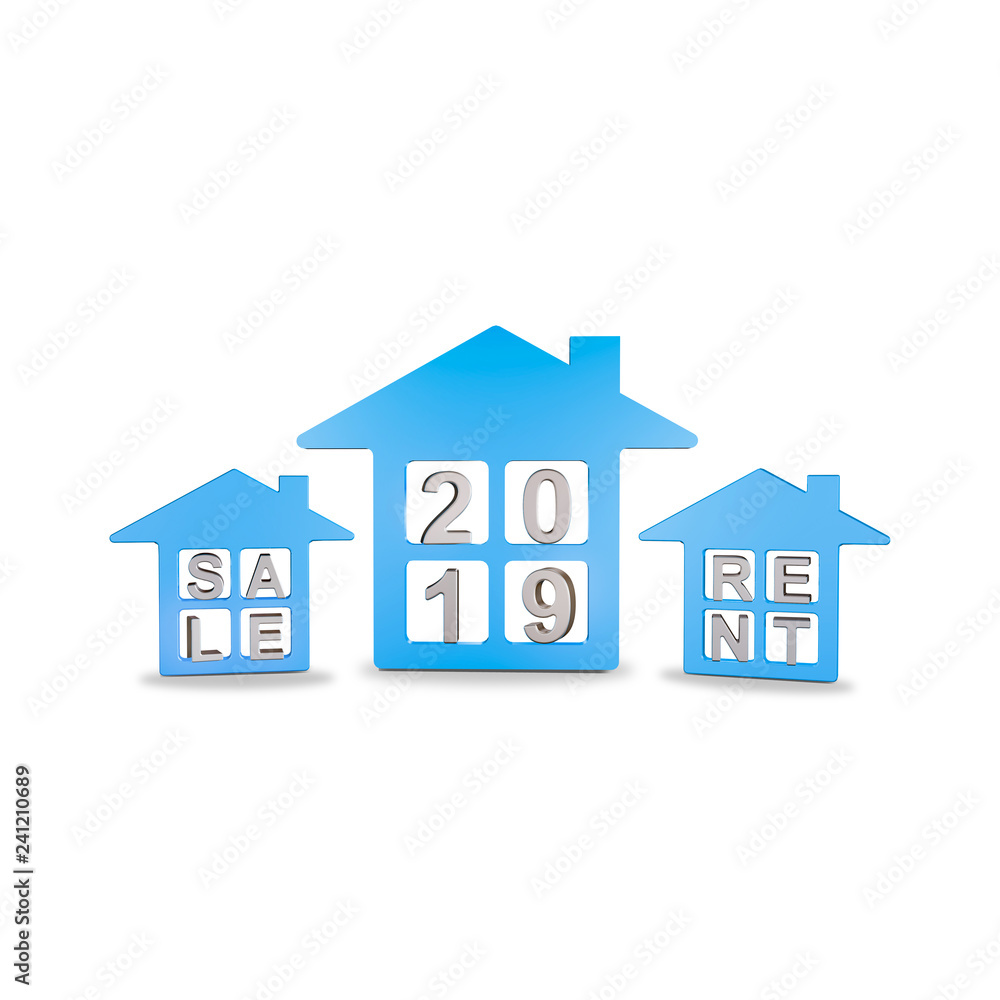 3d illustration of real estate market in 2019 sell and rent 3d illustration of real estate market in 2019 sell and rent