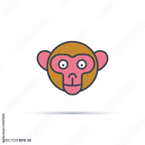 Cute monkey color filled line icon vector