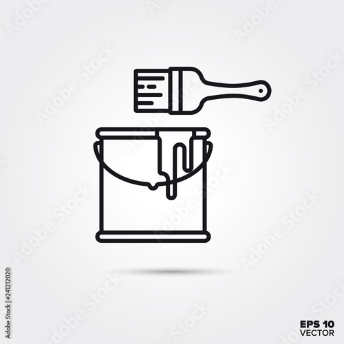 paint canister and brush vector line icon