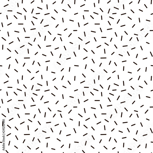 Abstract dash seamless pattern  Memphis style background with small dashes  retro black and white vector texture