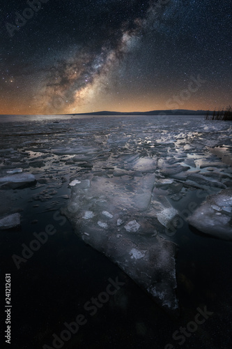 Frozen lake under the stars