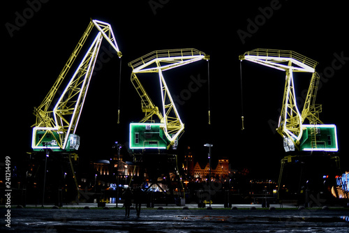 Highlighted cranes in Szczecin, a city monument. Highlighted cranes in Szczecin, a city monument.