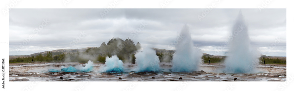 Geysir eruption combined pictures