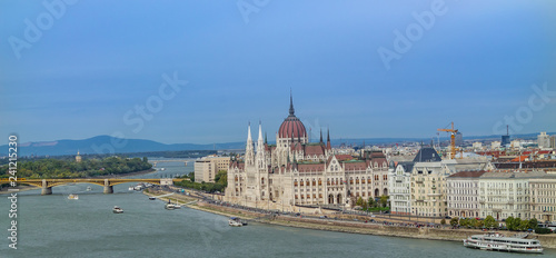 Panorama of the Danube river. View of Budapest. Old buildings of the Hungarian Parliament and medieval temples and buildings. © Andry Den