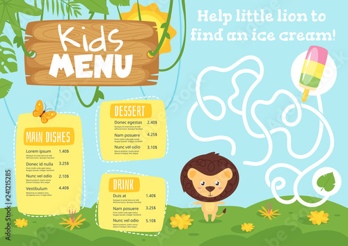Kids food menu design template