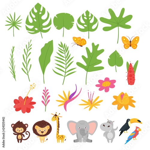 Jungle leaves, flowers and animals © thruer