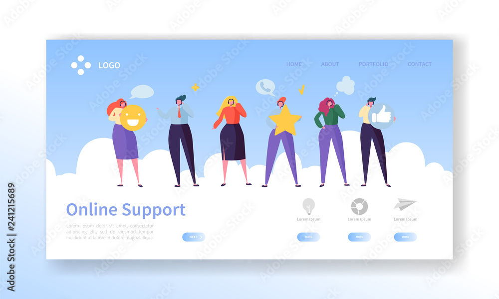 Online Customer Service Technical Support Landing Page. Operator Character Chat to Help User Solution. Hotline Communication Concept for Website or Web Page. Flat Cartoon Vector Illustration
