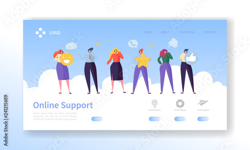 Online Customer Service Technical Support Landing Page. Operator Character Chat to Help User Solution. Hotline Communication Concept for Website or Web Page. Flat Cartoon Vector Illustration