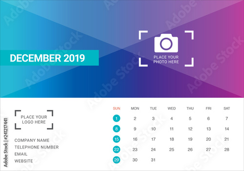 December 2019 desk calendar vector illustration